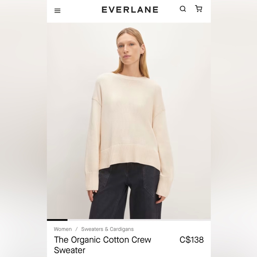 Everlane boxy 100% cotton crew neck oversized cropped sweater size XL
